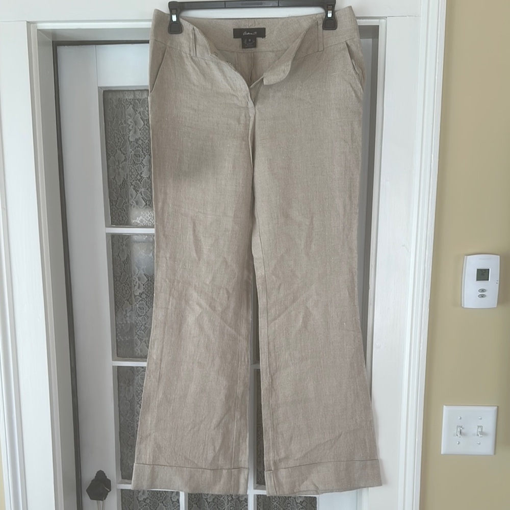 Arden B tan linen wide leg boot cut pants size 8